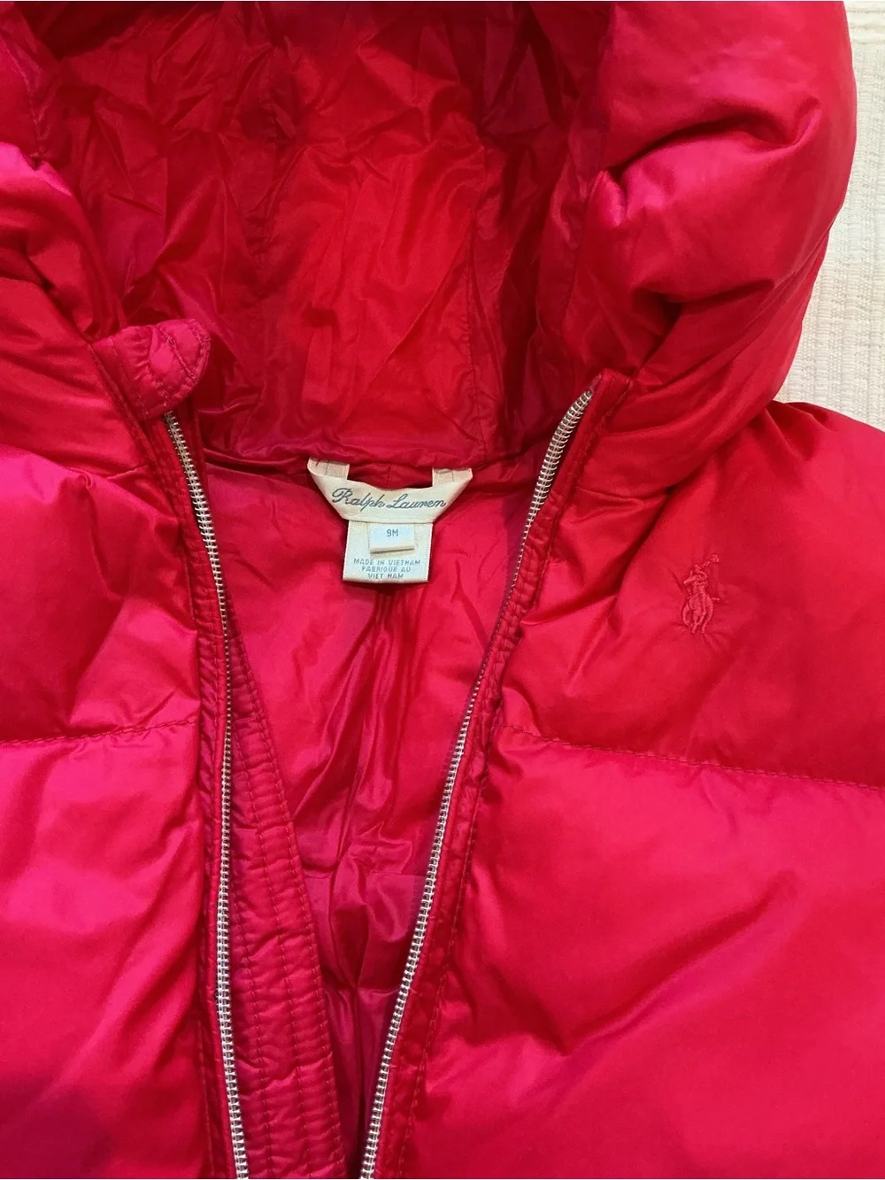 Ralph Lauren Bright Pink Puffer One-Piece Snowsuit with Hood 9 months